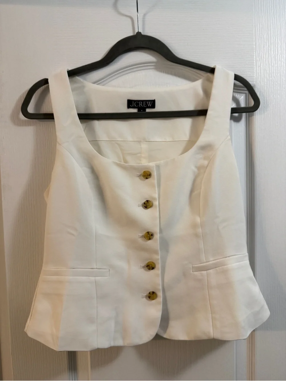 J.Crew Cream Button-Front Sleeveless Peplum Shell